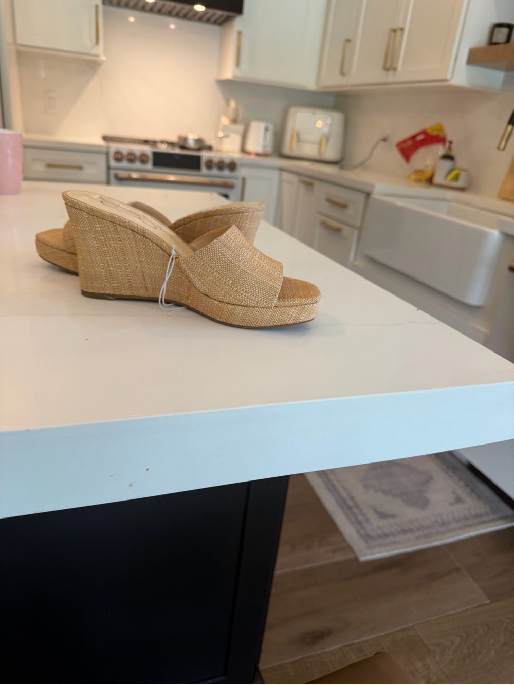 Never Used Jessica Simpson Beige Woven Wedge Slide Sandals